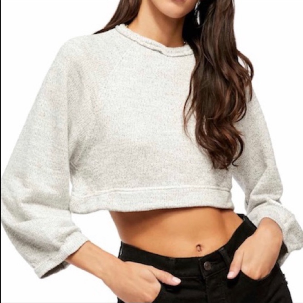 Free People Jade Ivory Cropped Oversized Sweater Med